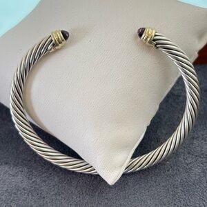 David Yurman 925 & 14k Gold 5mm Cable Bracelet with Amethyst-Medium